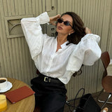 Camisa Branca Oversized Manga Puff | Aveluze