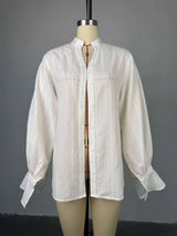 Camisa Branca Oversized Manga Puff | Aveluze