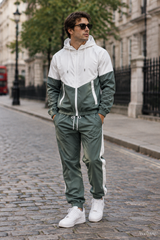 Conjunto sage verde patchwork tracksuit — street style Londres | Aveluze