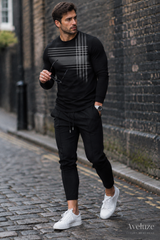 Conjunto masculino preto patchwork — street style Londres | Aveluze