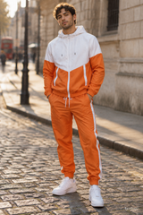 Conjunto laranja patchwork tracksuit — street style Londres | Aveluze