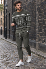 Conjunto masculino verde militar patchwork — street style Londres | Aveluze