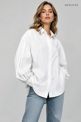 Camisa Branca Oversized Modelo Jeans — Aveluze